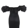 Selena Black Satin Puff Shoulder Dress