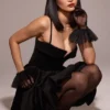 Selina Black Velvet Tulle Mini Dress
