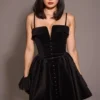 Selina Black Velvet Tulle Mini Dress