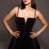 Selina Black Velvet Tulle Mini Dress