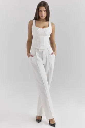 Hayden White Pinstripe High Waist Tailored Trousers