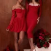 Alana Scarlet Off Shoulder Dress