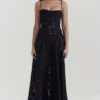 Seren Black Floral Lace Back Maxi Dress
