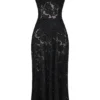 Seren Black Floral Lace Back Maxi Dress
