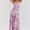 Seren Pink Floral Print Lace Back Maxi Dress