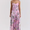 Seren Pink Floral Print Lace Back Maxi Dress