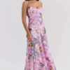 Seren Pink Floral Print Lace Back Maxi Dress