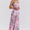 Seren Pink Floral Print Lace Back Maxi Dress