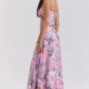 Seren Pink Floral Print Lace Back Maxi Dress