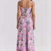 Seren Pink Floral Print Lace Back Maxi Dress