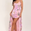 Seren Pink Floral Print Lace Back Maxi Dress