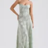 Seren Pistachio Floral Lace Back Maxi Dress
