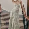 Seren Pistachio Floral Lace Back Maxi Dress