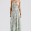 Seren Pistachio Floral Lace Back Maxi Dress