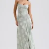 Seren Pistachio Floral Lace Back Maxi Dress