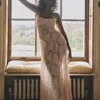 Seren Soft Pink Floral Lace Back Maxi Dress