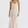 Seren Soft Pink Floral Lace Back Maxi Dress