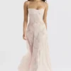 Seren Soft Pink Floral Lace Back Maxi Dress