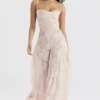 Seren Soft Pink Floral Lace Back Maxi Dress