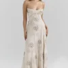 Seren Vanilla Embroidered Hand Beaded Floral Maxi Dress
