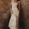 Seren Vanilla Embroidered Hand Beaded Floral Maxi Dress