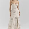 Seren Vanilla Embroidered Hand Beaded Floral Maxi Dress