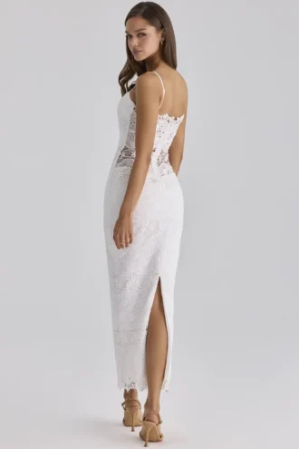 Serenella White Broderie Anglaise Lace Midi Dress