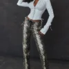 Serina Snake Print Vegan Leather Trousers