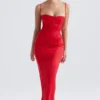 Shani Red Satin Corset Maxi Dress