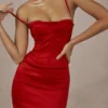 Shani Red Satin Corset Maxi Dress