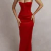 Shani Red Satin Corset Maxi Dress