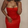 Shani Red Satin Corset Maxi Dress