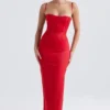 Shani Red Satin Corset Maxi Dress