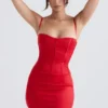 Shani Red Satin Corset Maxi Dress
