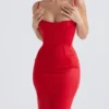 Shani Red Satin Corset Maxi Dress