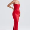 Shani Red Satin Corset Maxi Dress