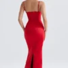 Shani Red Satin Corset Maxi Dress