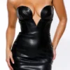 Shia Black Vegan Leather Strapless Midi Dress