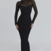 Shiloh Black Lace Long Sleeved Corset Maxi Dress