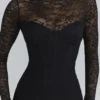 Shiloh Black Lace Long Sleeved Corset Maxi Dress