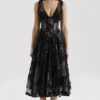 Sianna Black Embroidered Tulle Corset Midi Dress