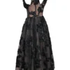 Sianna Black Embroidered Tulle Corset Midi Dress