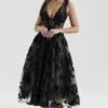 Sianna Black Embroidered Tulle Corset Midi Dress
