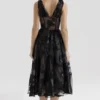 Sianna Black Embroidered Tulle Corset Midi Dress