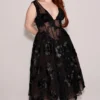 Sianna Black Embroidered Tulle Corset Midi Dress