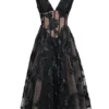 Sianna Black Embroidered Tulle Corset Midi Dress