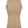 Sidonie Latte Satin Lace Up Midi Skirt