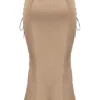 Sidonie Latte Satin Lace Up Midi Skirt