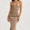 Sidonie Latte Satin Lace Up Midi Skirt