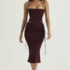 Sidonie Wine Satin Lace Up Midi Skirt